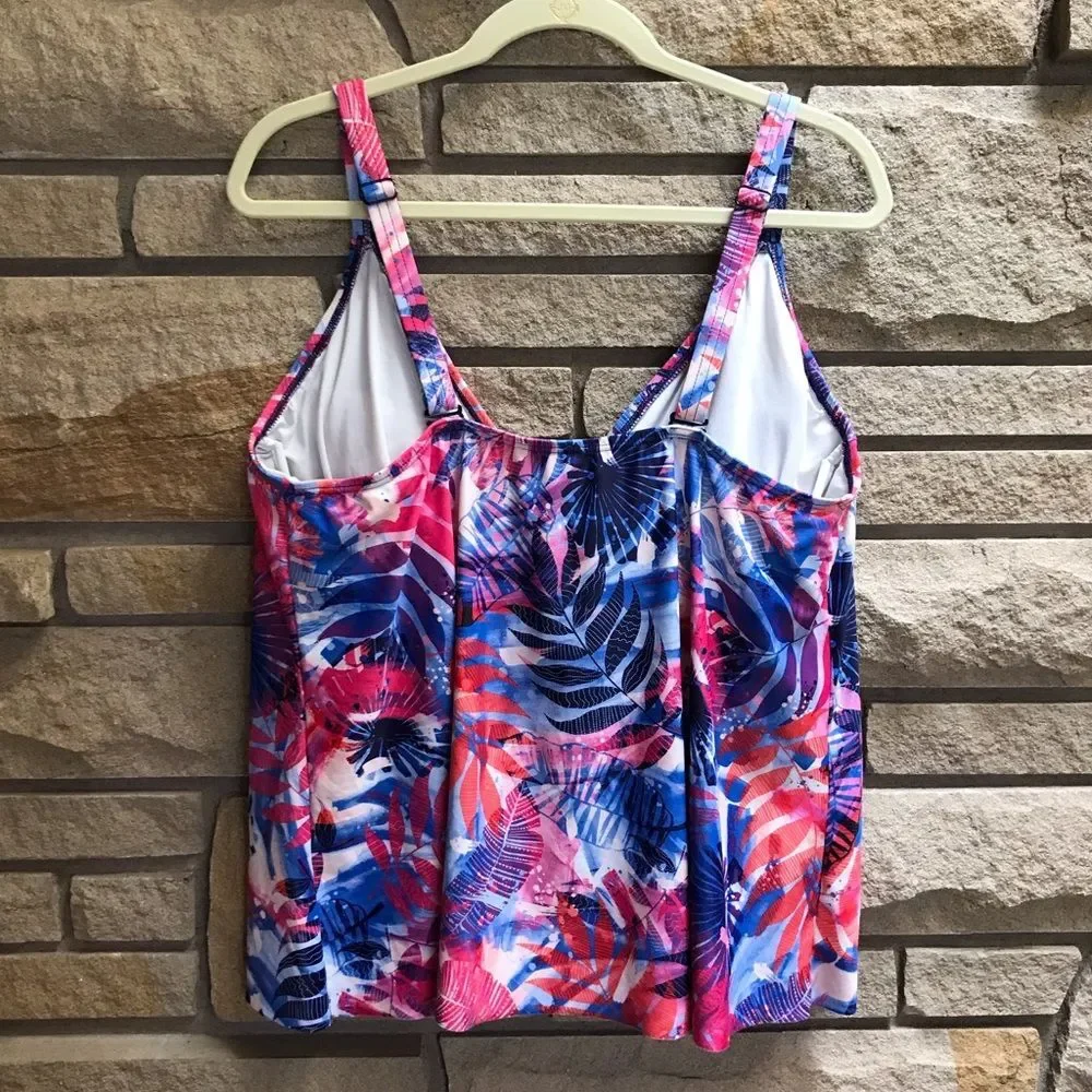 Swimsuits for All Flowy Tankini Swimsuit Top Pink tropical Print size 22